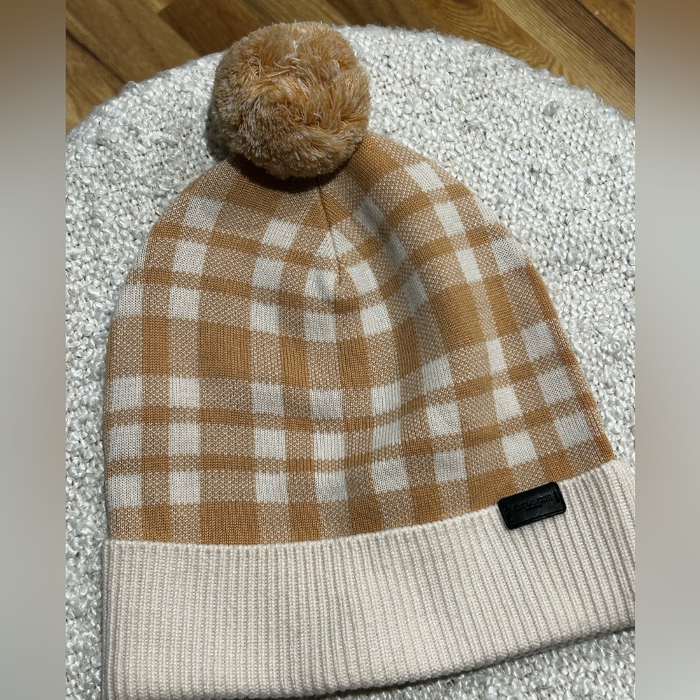 New Coach Plaid Knit Beanie with Pom Pom
